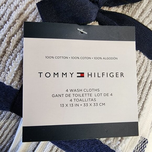 Tommy Hilfiger 8pc Cotton Towel Set Bath Hand Washcloths White Navy Gray Striped - Picture 7 of 12
